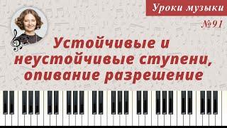 Устойчивые и неустойчивые ступени, опивание разрешение. Уроки музыки