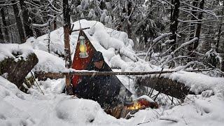 6 Days Solo Winter Camping in the Mountains | Bushcraft Shelter | Swedish Torch | Snowfall