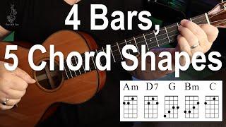 Noodling #41: 4 Bars 5 Chord Shapes (Baritone Ukulele)