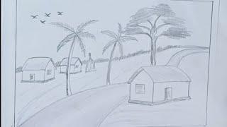 how to drawing village scenery || easy village scenery drawing || easy drawing || ashiq art