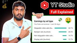 Earnings By Ad Type Skippable Video Ads, Bumper Ads, Non-Skippable Video Ads, Display Ads YT Studio