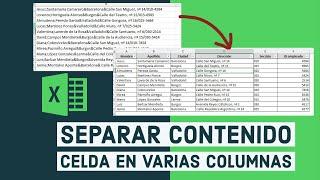 Separar texto en columnas Excel. Separar contenido celdas en varias columnas en Excel.