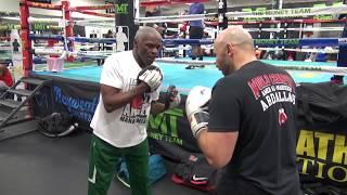 Floyd Mayweather Sr. padwork with kickboxing champ Amer Abdallah