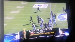 Logan Thomas of Virginia Tech gets rocked by UCLA!