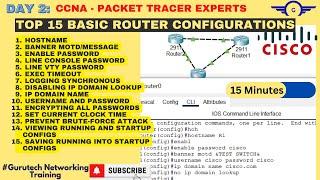 CCNA DAY 2: Top 15 Basic Router Configuration Commands Using Cisco Packet Tracer | FREE CCNA 200-301