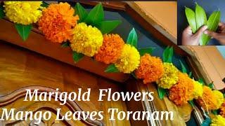 Mango leaves Marigold Flowers Toran making Ideas@home for any Pooja/door decorationFestival Special