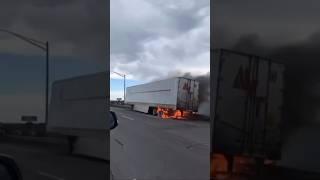 Tractor trailer catches fire due to locked brakes Cab saved