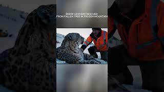 Snow leopard rescued from fallen tree in frozen mountain #rescue #snowleopard #animal