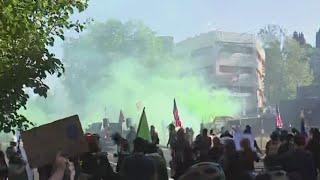 Tear gas deployed after hundreds of protesters gather outside Portland ICE facility