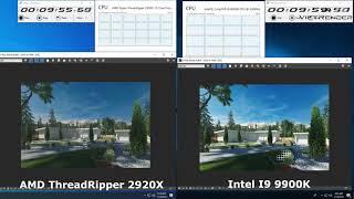 3Dsmax Vray 3 4 Render Time Exterior Intel I9 9900K vs AMD TR4 2920X