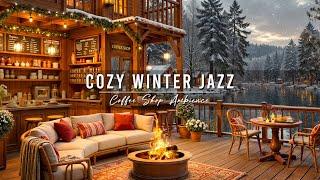 Cozy Winter Porch Ambience  Relaxing Jazz Music and Crackling Fireplace on a Snowy Day for Work