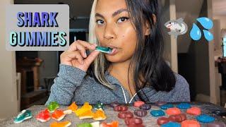 ASMR Eating Shark Gummies And Jolly Rancher Gummies , Looped Video , Chewing Eating Sounds