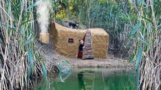Building a cozy clay dugout for survival near a pond. Survival, Bushcraft
