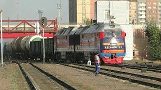 Loud freight trains in Mongolia. Mongolian railway in good condition. Ulaanbaatar