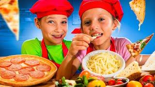 Girls learn to cook pizza. Funny Food Story.