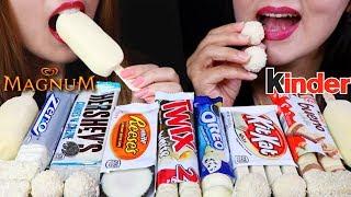 ASMR WHITE CHOCOLATE CANDY BARS (OREO, REESE'S, TWIX, KINDER, MAGNUM, KITKAT) 초콜릿 먹방 | Kim&Liz ASMR