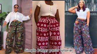 How to make baggy pants  with pockets and drawstring waist  / cargo pants/ jumbo pants