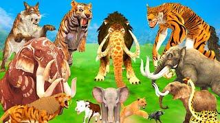 Zombie Tiger Lion vs 3 Elephant Buffalo Fight Cow Gorilla Lion Cub Buffalo Saved By Woolly Mammoth