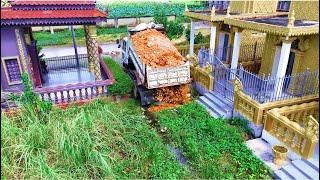 Start New Project!!Dump Truck Fillingland Flooded Area In Pagoda,Skill Bulldozer D20P Pushing Soil