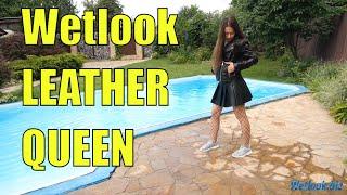 Wetlook LEATHER QUEEN Takes Over the Pool | Wetlook girl Leather | Wetlook tights