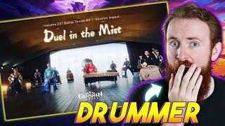 Duel in the Mist DRUMER REACTION! Inazuma Battle Theme