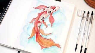  Koi Fish Watercolor Painting Tutorial with Foil Paints