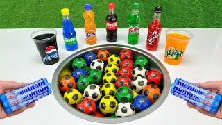 Mini Football VS Popular Sodas !!! Coca cola, Fanta, Sprite, Fruko, Pepsi, Mentos in the toilet