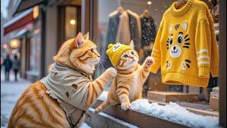 Mama Cat and Ginger Kitten Sell Pumpkins to Buy a Tiger Sweater for Kitten!  Cats Storie!