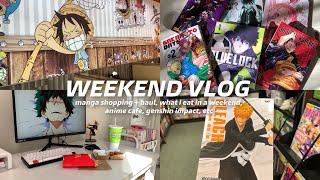 weekend vlog : manga shopping + hauls, what i eat in a weekend, anime cafe, genshin impact, etc