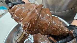 Amazing size! Giant chocolate croissant making