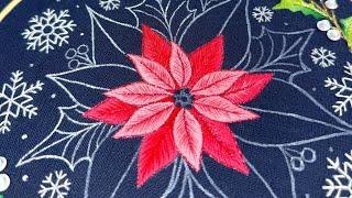 Poinsettia Flower   EMBROIDERY TUTORIAL for Stitching Club  Christmas Stitch-Along ️ Day 3