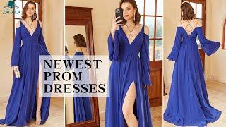 ZAPAKA 2022 Prom Dress A Line Off the Shoulder Royal Blue Prom Dress with Split Front