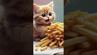 cute cat eating fries wao yummy #funnyshorts #cat #funny