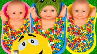 4 Minutes Satisfying Video  Mixing Funny Candy ASMR & Make Up in 3 Bathtubs with Magic M&M's Slime