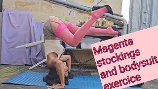 magenta stockings and bodysuit exercice