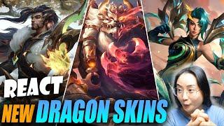 My REACTION to NEW DRAGONMANCER SKINS: Yasuo, Volibear, Thresh, Kaisa, Karma | League of Legends