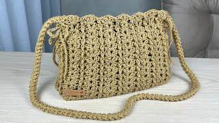 Bolsa de croche em barbante com ponto fantasia/ Basica, economica, facil e linda/ Crochet bag