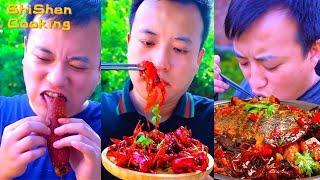 ShiShen Cooks for Parents‍‍| Comedy Eating Mukbang | Outdoor Stone Cooking | Douyin China TikTOK