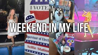 weekend in my life: sabrina carpenter short n sweet tour, christmas songs, dog basket, early voting!