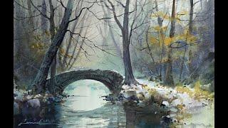 How to paint Bridge with a Stream in watercolor