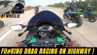 Superbikes drag racing on highway  fu#king mad close calls 🫣