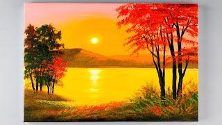 Acrylic Painting Sunset Scenery / Landscape Painting Tutorial