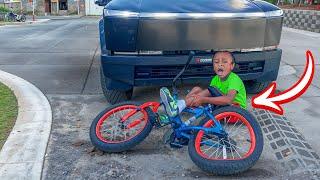 Our Sons Bike Got RAN OVER By A Cyber Truck!