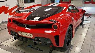 Ferrari 488 Pista with Novitec Rosso Exhaust SCREAMING on the DYNO! | 800+HP Feat. Flames! 