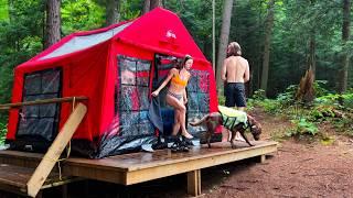 Luxury Camping And Cooking In Inflatable Cabin | Severe Thunderstorm