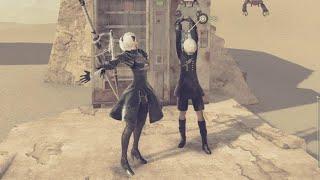 NieR:Automata PS5 Gameplay - 2B And 9S Stretching For 7 Minutes In Desert Zone