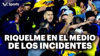 GRAVES INCIDENTES EN BOCA - GIMNASIA: RIQUELME SE METIÓ EN LA TRIBUNA PARA CALMAR LA SITUACIÓN