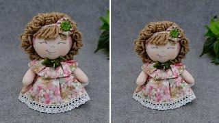 Sewing a doll is EASY!  Cute Curly Doll from fabric  No pattern, No sewing machine!