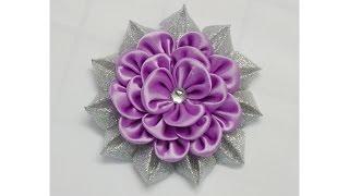 How to make kanzashi flower, Diy ribbon flowers, Kanzashi flores de cinta