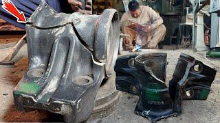 The truck's rear spring-turning saddle was broken in 3 pieces and expertly repaired again